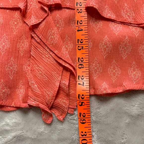 Sundance Coral Silk Medallion Print Ruffle Blouse Womens XL Boho Old Money - Picture 8 of 9
